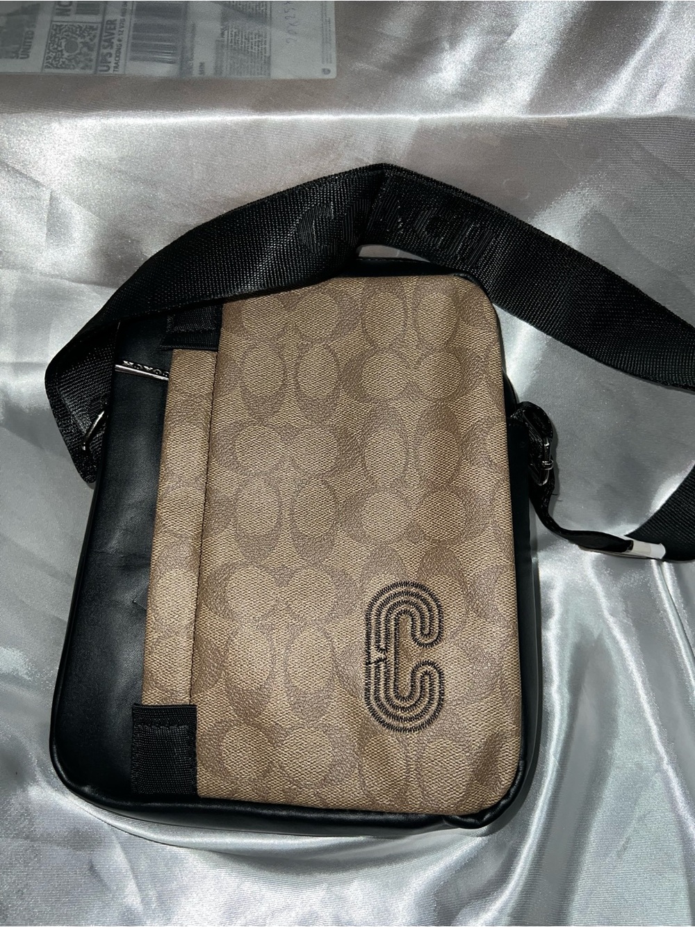Inspired Coach Men’s Brown Signature Messenger Bag with Black Trim